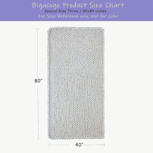 Bigacogo Chunky Knit Throw Blanket for Couch, 40x80 inches, 100% Hand Knitted with Thick Jumbo Chenille Yarn, Cozy Soft Large Rope Knot Cable Crochet Blankets for Sofa Bed Living Room, Peach Fuzz