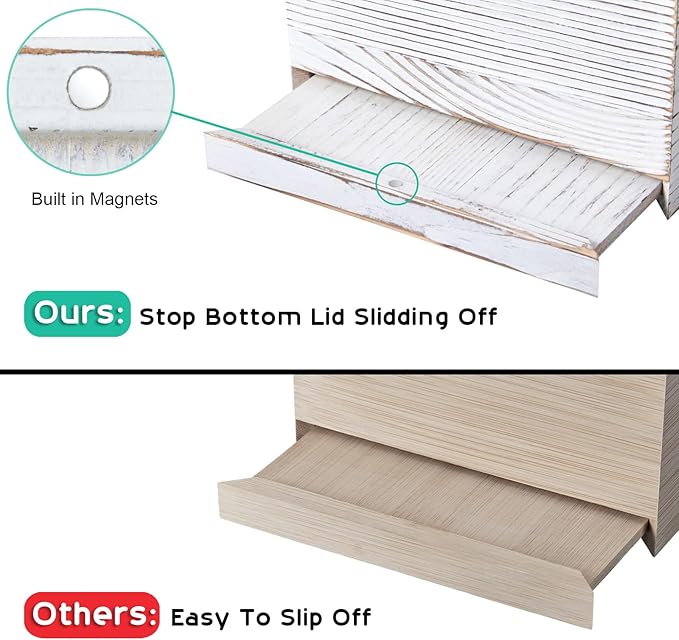 Wood Tissue Box Cover Square - Wooden Tissue Box Holder for Tabletop Night Stands Bathroom Office - Decorative White Facial Cube Tissue Box Cover