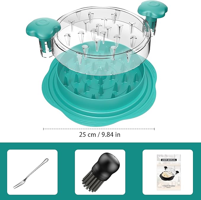 SURETIVIAN Chicken Shredder Tool Twist Large Chicken Breast Shredder with Brush&Fork, Visible Meat Shredder Machine, Anti-Slip Strip, Ergonomic Handle, BPA Free, Pork Beef Chicken (Teal)