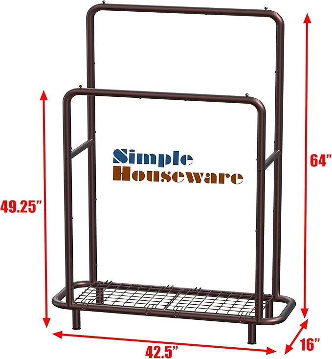 Simple Houseware Double Rod Clothing Garment Rack with Bottom Shelves, Bronze