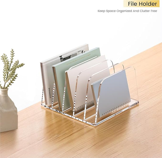 YUXUN Desk File Organizer,5-Section Vertical Clear Acrylic Desk Organizer File Holder Mail Sorter Office Organization for Office Home &Classroom(B5)