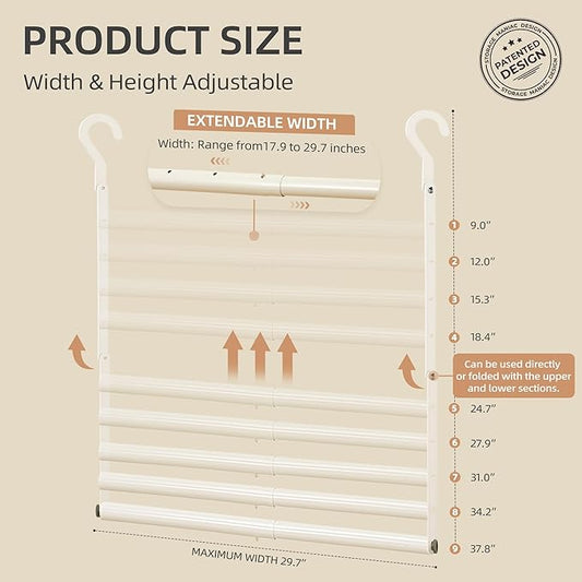 STORAGE MANIAC Adjustable Closet Rod for Hanging Clothes, 1 Pack White | Expandable 17.9"-29.7" Heavy-Duty Metal Closet Hanging Rod with 9 Height Adjustments, Space-Saving Double Closet Organizer