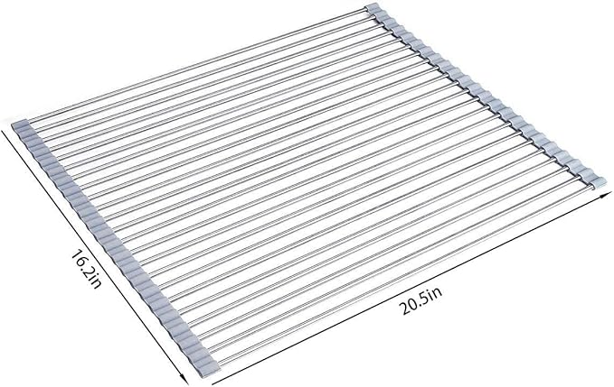 Ahyuan Roll up Dish Drying Rack Over The Sink Kitchen Roll up Sink Drying Rack Portable Dish Drainer Foldable Dish Drying Rack (Warm Gray, 20.5''X16.9'')