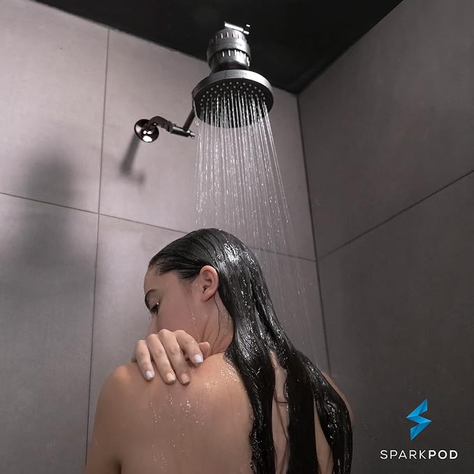 SparkPod Rain Shower Head, 6 Inch Round | High Pressure Shower Heads, 90 Nozzle (Touch-to-Clean), Adjustable Showerhead, No-tool Universal Connection
