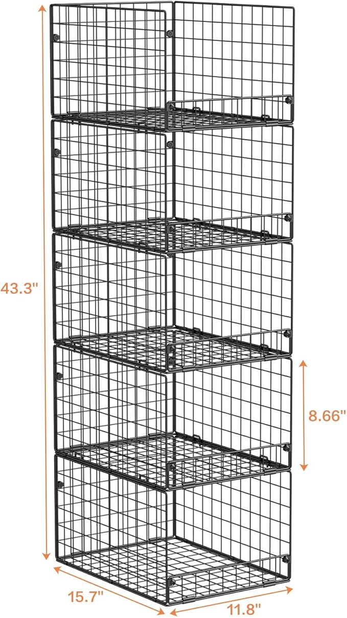 5-Tier Stackable Closet Storage Baskets, Closet Organizers and Storage Shelves, Foldable & Stackable Clothes Storage Bins for Closet System, Closet Shelf Organizer for Home,Black(Patent No. 30022416)