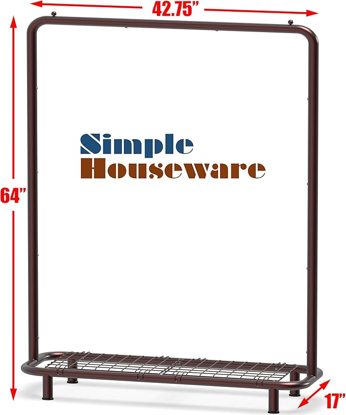 Simple Houseware Clothing Rack with Industrial Pipe and Bottom Shelves, Bronze
