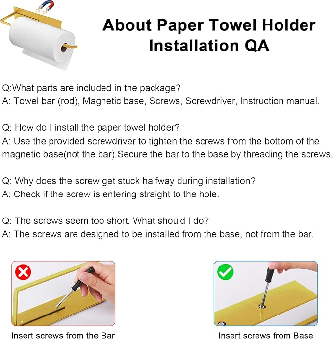 Gold Paper Towel Holder, Magnetic Paper Towel Holder for Fridge, Toilet Paper Roll Holder Magnet Towel Rack Wall Mount Fridge Organizer for Paper Towels Rolls Bathroom Pantry RV Kitchen Storage Golden