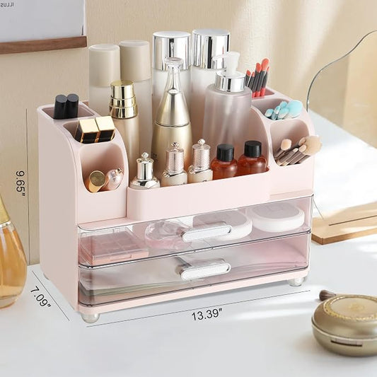 Large Makeup Organizer Countertop with Drawers, Make Up Organizer for Vanity, Makeup Storage Organizer Countertop Makeup Organizers for Skincare, Pink