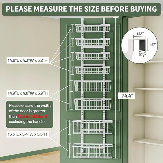 Eastherry Over The Door Organizer,8-Tier Over The Door Pantry Organizer with Adjustable Baskets,Metal Hanging Pantry Organizers and Storage for Kitchen, Back of Door Seasoning Rack (White)