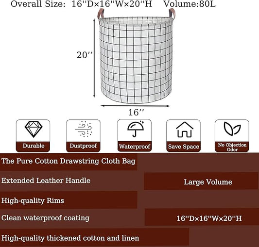 Waterproof Laundry Hamper Collapsible Laundry Basket Leather Handle Laundry Bag Large Clothes Storage Toy Organization for Bathroom Bedroom Laundryroom College Dorms (Laundry Basket-003)