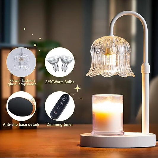 CRMILL Candle Warmer Lamp Electric Timer - Flower Candle Lamps Height Adjustable Home Bedroom Decor House White