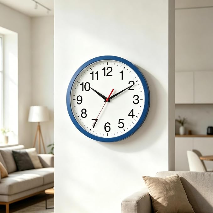Rohioue Wall Clock Modern 8 Inch Battery Operated Silent Non Ticking Small Analog Clock Decorative for Bedroom Kitchen Bathroom Office Home (Blue)