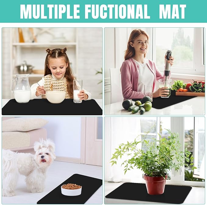WISELIFE Coffee Mat Super Absorbent Dish Drying Mat Coffee Bar Accessories Match with Machine Large Drying Mats for Kitchen Counter 18" W x 36" L, Black