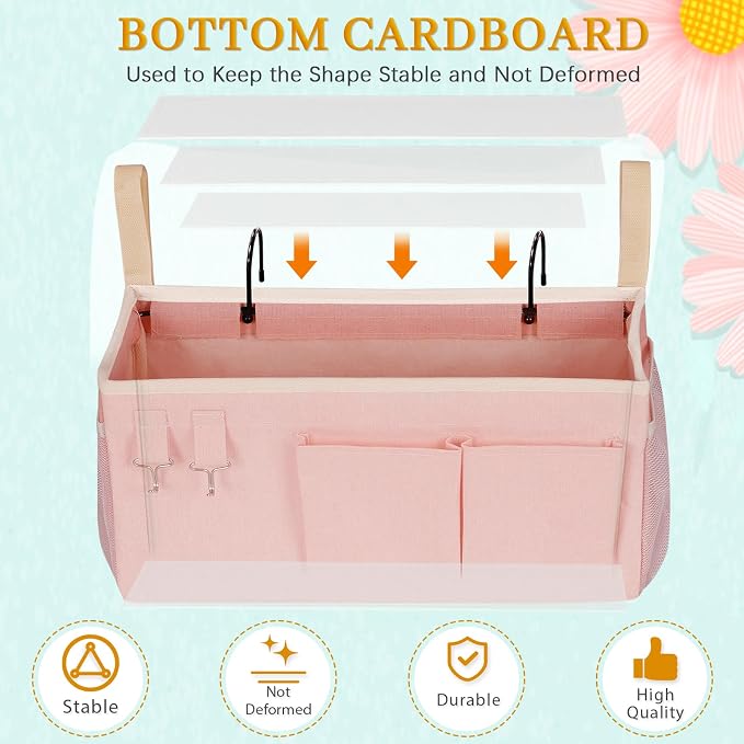 Bedside Storage Caddy/Bedside Hanging Storage Bag for Headboards Bunk Beds Dorm Rooms Book Phone Magazine Holder (Light Pink)