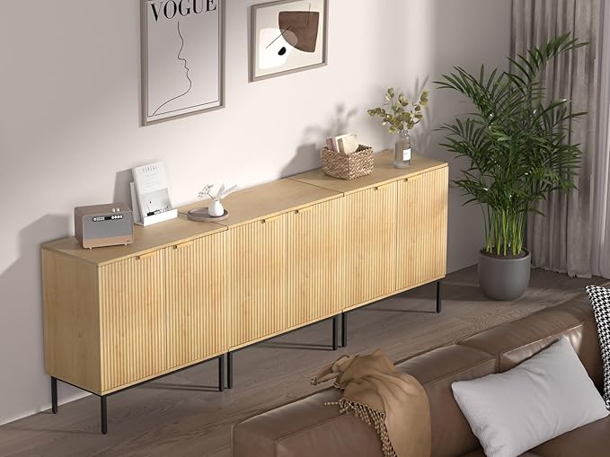 Fluted Sideboard, Buffet Cabinet with Storage, Wooden with Doors and Shelves,Accent Cabinet for Living Dining Room, Entryway