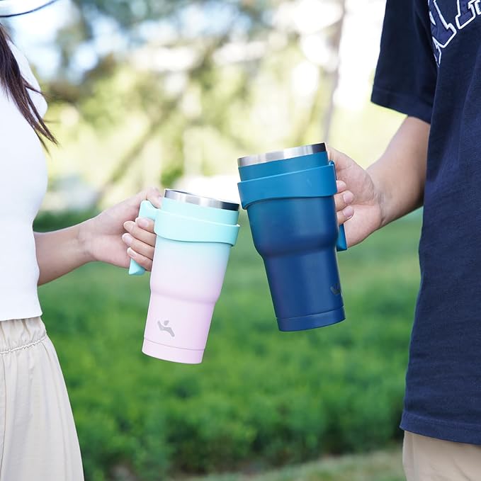 40 oz Tumbler with Handle and 2 Straw 2 Lid, Insulated Water Bottle Stainless Steel Vacuum Cup Reusable Travel Mug, Lavender Green
