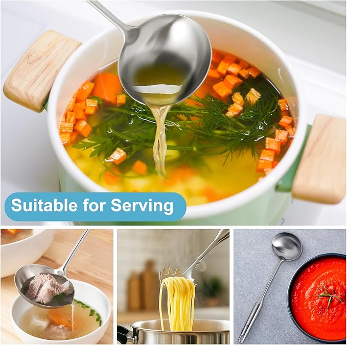 Soup Ladle - 18/10 Stainless Steel Ladle Spoon,13.8" Large Durable Metal Ladel for Serving or Cooking, Stirring, Wok & Soup, Professional Heavy Duty kitchen Utensils, Christmas gifts