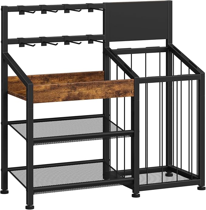 CHOEZON Snack Organizer for Countertop with Elastic Band Storage Basket, 3-in-1 Snack Display Rack with 8 Hooks & Chalkboard, Candy Holder Stand for Store, Party, Rustic Brown and Black TCJ82BF