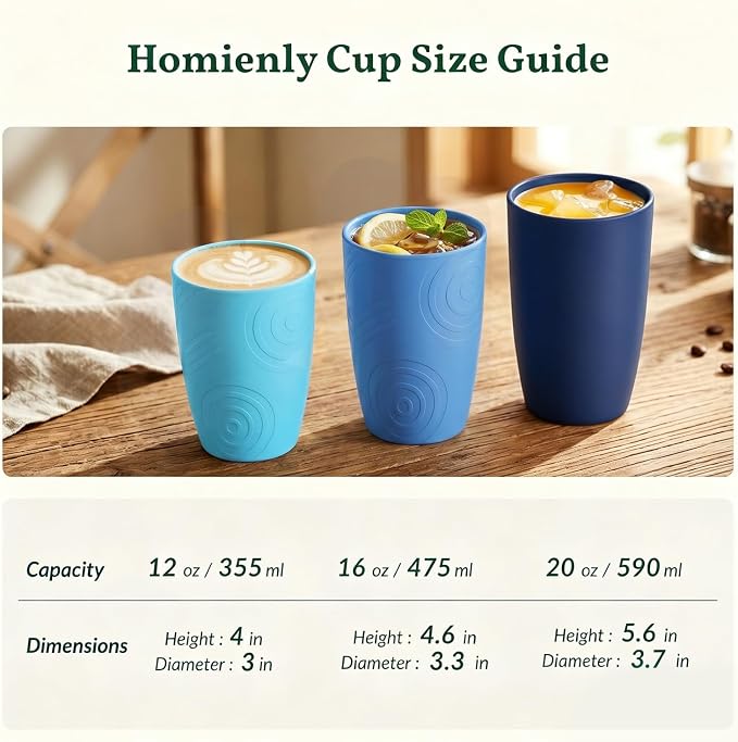 Homienly Wheat Straw Cups 16oz,Unbreakable Cups-6 PCS Freezer and Dishwasher Safe Cups for outdoor gatherings,Picnic,Travel-Blue Sky