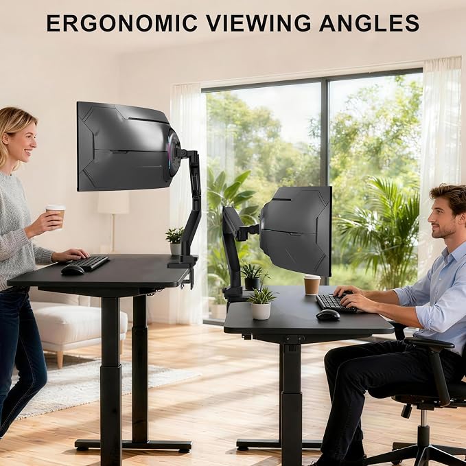 WALI Heavy Duty Single Monitor Arm for 13-49 inch 1000R Curved Screens, up to 44 Lbs, Adjustable Single Monitor Desk Mount with C-Clamp, Grommet Base, 75/100mm VESA Mount (GSM001XL), Black