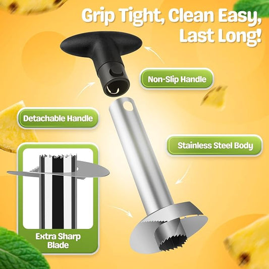 Flexzion Pineapple Corer Slicer Peeler, Stainless Steel Eye Remover Decorer Wedger Cutter, Spiral Cutting Tools with Metal Blade, Non-Slip Grip for Fruit Rings, Home Kitchen Restaurant Chef Use