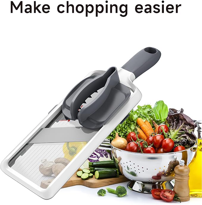 ZKIRON Handheld Mandoline Slicer for Kitchen - Adjustable 1-3mm Slicer Vegetable Cutter with Safety Hand Guard, Compact Potato Onion & Cucumber Slicer for Salads, Small-Medium Veggies & Meal Prep