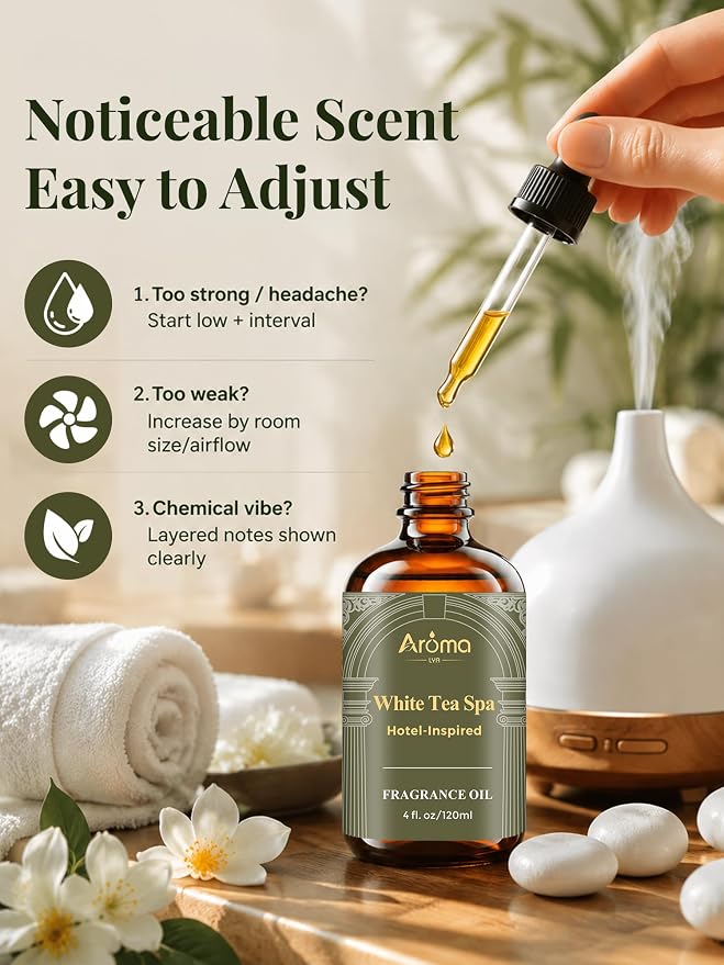 White Tea Spa Fragrance Oil for Ultrasonic and Waterless Diffusers | Luxury White Tea Hotel Scent