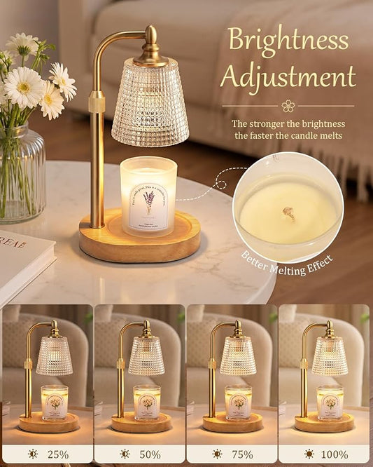 Hong-in Candle Warmer Lamp with Timer Dimmer, Birthday Gifts for Women, House Warming Gifts for New Home, Vintage Room Decor, Adjustable Height Candle Lamp, Wax Warmer for Scented Jar Candles, Clear
