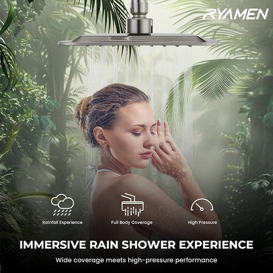 Ryamen Dual Shower Head Combo, 8'' High Pressure Rain Shower Head with Handheld Spray, 6+1 Spray Settings Handheld Showerhead, Height Adjustable, One-touch Pause Button, Brushed Nickel