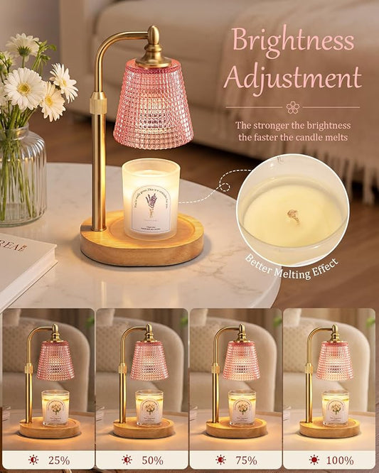 Hong-in Candle Warmer Lamp with Timer Dimmer, Birthday Gifts for Women, House Warming Gifts for New Home, Vintage Room Decor, Adjustable Height Candle Lamp, Wax Warmer for Scented Jar Candles, Pink
