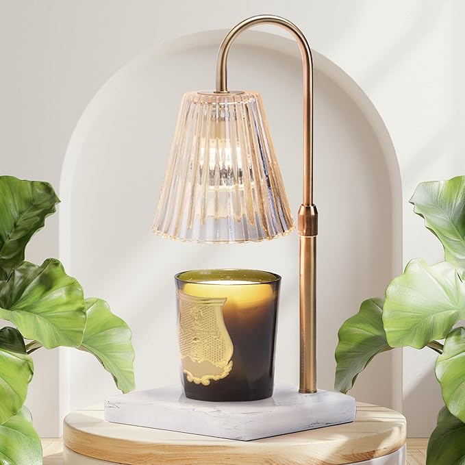 Candle Warmer Lamp with Dimmer & Timer- Wax Melt Warmer Fits All Candle Size - 2 Bulbs Included (White Marble)