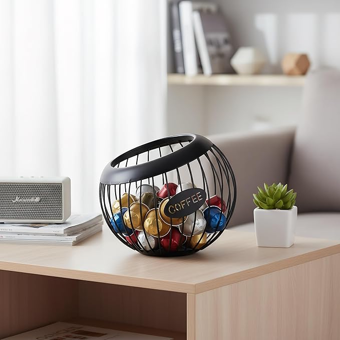 TOPZEA Coffee Pod Holder, Large Capacity Metal K Cups Holder Organizer Coffee Capsule Container Basket, Espresso Pods Storage for Counter, Bar Station Accessories, Black