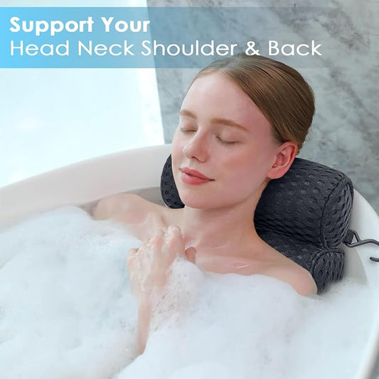 AEROiVi Luxury Bath Pillows for Tub,Bath Pillow Bathtub Pillows for Head and Neck Support Bath Cushion Made from Soft Spacer Mesh Material with Suction Cups,Black