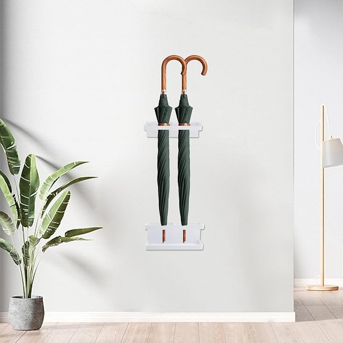 Bitray Umbrella Stand Holder Metal Wall Mounted Umbrella Holder Rack No Punching Umbrella Stand Entryway Hotel Home and Office - White
