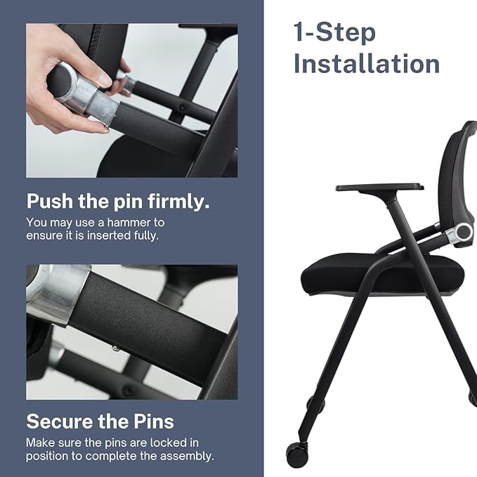 4 Pack Foldable Office Chairs with Wheels, Mesh Back, Arms and Portable - Folding Office Chairs for Conference Room Chair, Office Guest & Reception & Meeting Chair - (Black) 300 lbs.