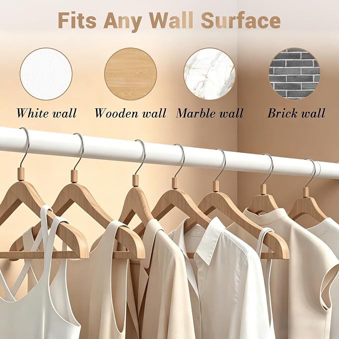 Closet Rod Adjustable 17 to 128 Inch, 1-1/4” Diameter, Closet Rods for Hanging Clothes, Stepless Metal Heavy Duty Hanging Rod for Closet Wardrobes Laundry RV (White)