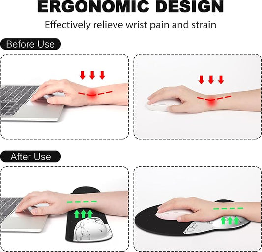 Ergonomic Mouse Pad with Wrist Rest and Keyboard Wrist Rest, Mousepad and Wrist Rest for Computer Keyboard, Pain Relief, Non-Slip Rubber Base, Mouse Pad with Wrist Support for Gaming, Astronaut