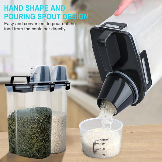 Uppetly Rice Airtight Dry Food Storage Containers, BPA Free Plastic Storage Bin Dispenser with Pourable Spout, Measuring cup for Cereal, Flour and Baking Supplies, Include a Stainless Steel Whisk