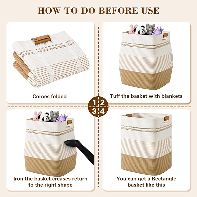 Degeyoyo Laundry Hamper, 85L Tall Laundry Basket with Leather Handles, Rectangle Large Clothes Hamper for Organizing, Cotton Woven Laundry Baskets Storage Hampers for Bedroom, Nursery, Living Room