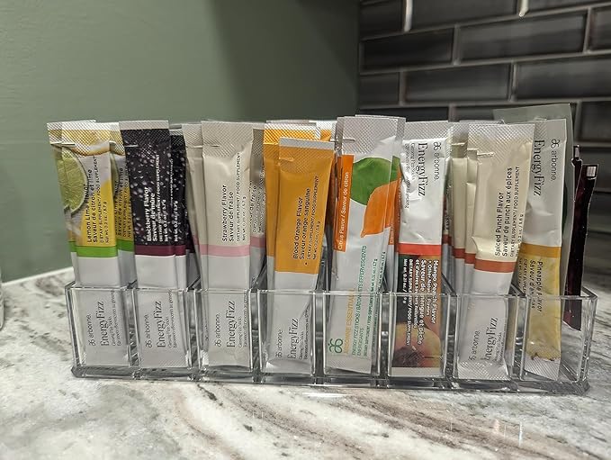 Tea Bag Organizer, Clear Acrylic Tea Bag Holder,Water Drink Packet Holder Organizer,Tea Packet Storage for Drawer, Pantry, Kitchen, Cabinet, Countertop,Shelf,1 Pack
