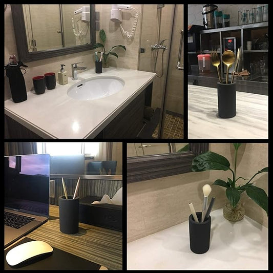 Fast-Drying Diatomite Toothbrush Holder - Bathroom Countertop Organizer Stand for Toothpaste, Makeup Brushes, Razors & Accessories (Black)