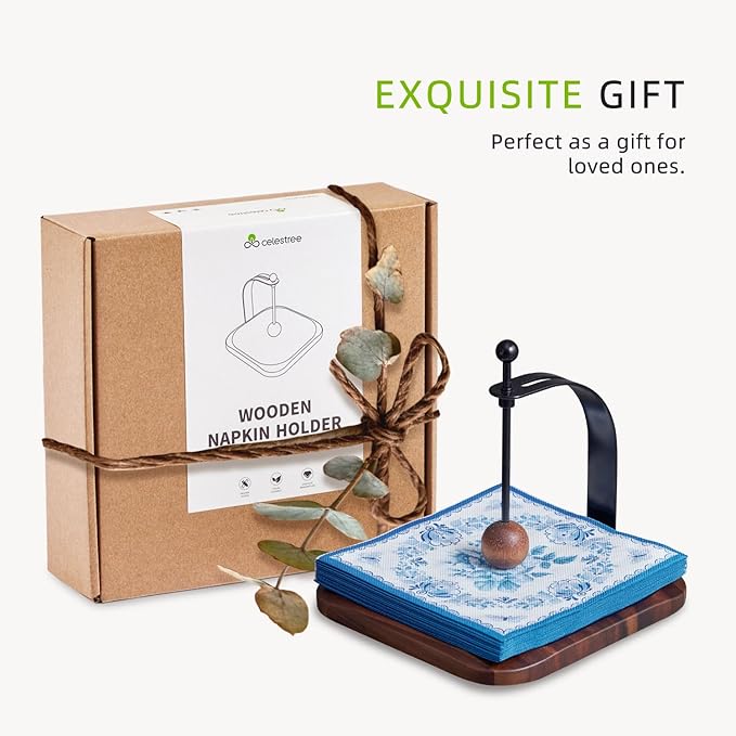 South American Rain Wood Napkin Holder for Table - Nordic Style Wooden Cocktail Napkin Holder Fits 5-7" Napkins - Windproof Dispenser for Kitchen, Coffee Bar, Cocktail Bar (Gift Idea)