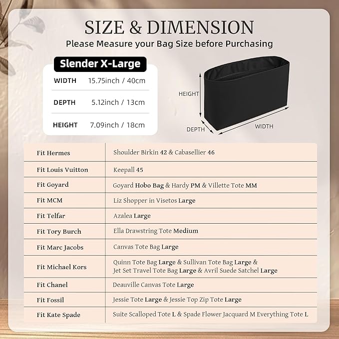 Purse Organizer Insert, Satin Tote Bag Organizer with 8 Sizes, Handbag Dividers for Inside Purse, Compatible with Longchamp, Neverful, 25C Hobo and More Bags(Slender X-Large,Black)