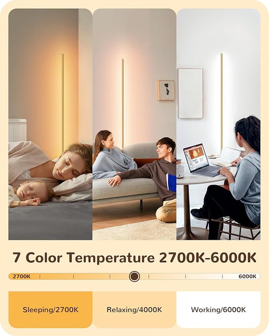 EDISHINE Floor Lamp, Remote Control & Foot Switch Floor Lamps for Living Room, 10%-100% Dimmable Standing Lamp with 7 Color Temperature, 57.5" Tall Corner Floor Lamp for Bedroom, Office, Gold