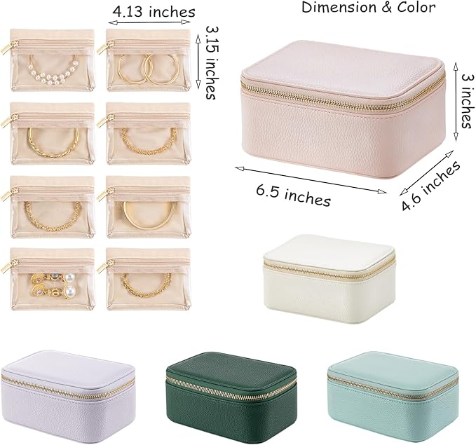Vlando Travel Jewelry Box Organizer - 8 Small Velvet Zipped Pouches Pockets for Jewelries Necklaces Rings Earrings Sorting Storage, Lilac Purple