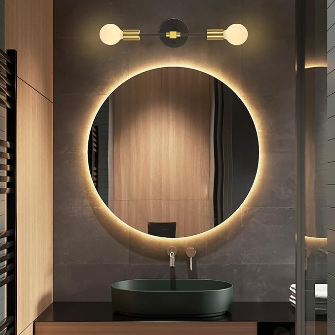 2 Lights Bathroom Wall Sconce Vanity Modern Industrial Wall Lamp Pole Wall Mount Lighting Fixture(Gold/Black Color)