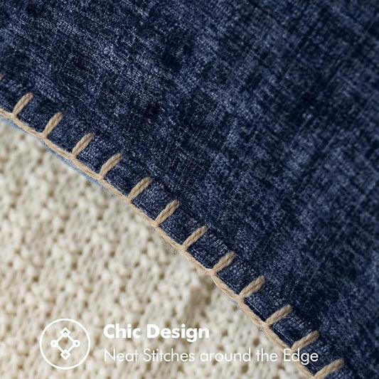 MIULEE Pack of 2 Couch Throw Pillow Covers 18x18 Inch Navy Blue Farmhouse Decorative Pillow Covers with Stitched Edge Soft Chenille Solid Dyed Pillow Covers for Sofa Bed Living Room