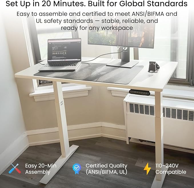Autonomous White Electric Standing Desk 5 48×24 Inches, Adjustable Height Desk Stand Up Desk, Sit Stand 3 Memory Presets, Cable Tray for Home Office & Computer Workstation