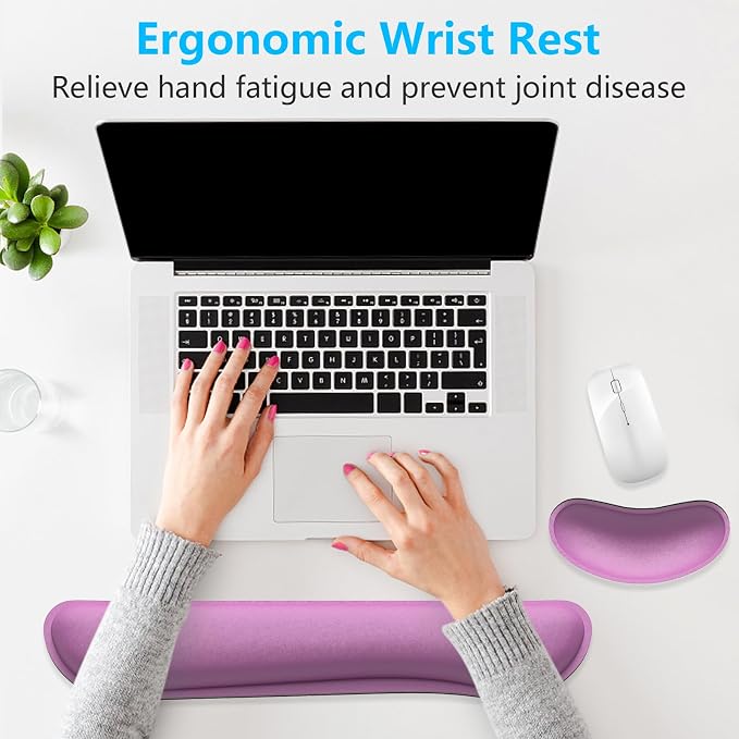 Dapesuom Enlarge Keyboard Wrist Rest, Memory Foam Wrist Cushion for Desk Mats Support, Cute Typing Pain Relief Keyboard Mouse Pad Rests Set with Non-Slip Base for Gaming Laptop Office, Radiant Orchid