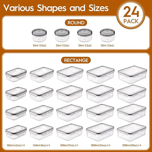 48 PCS Food Storage Containers with Lids Airtight (24 Containers & 24 Lids), Leak proof Meal Prep Container Set for Kitchen Storage, BPA-free, PVC-free Plastic, Microwave/Dishwasher Safe, Labels & Pen